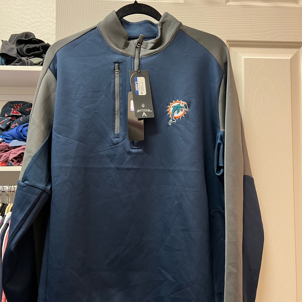 Antiqua Miami Dolphins pullover, navy blue with gray
